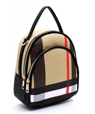 Tartan Plaid Check Convertible Backpack Satchel  BT2751 BLACK